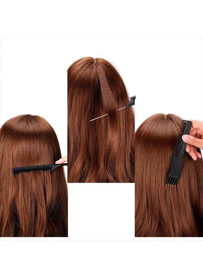 Leinuosen - 3 Pack Black Carbon Lift Teasing Combs with Metal Prong, Salon Teasing Back Combs, Black Carbon Comb with Stainless Steel Lift (Style H) - Image 1