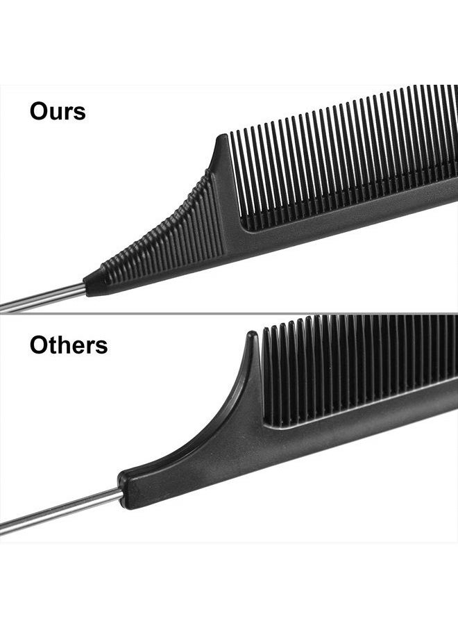 Leinuosen - 3 Pack Black Carbon Lift Teasing Combs with Metal Prong, Salon Teasing Back Combs, Black Carbon Comb with Stainless Steel Lift (Style H) - Image 1