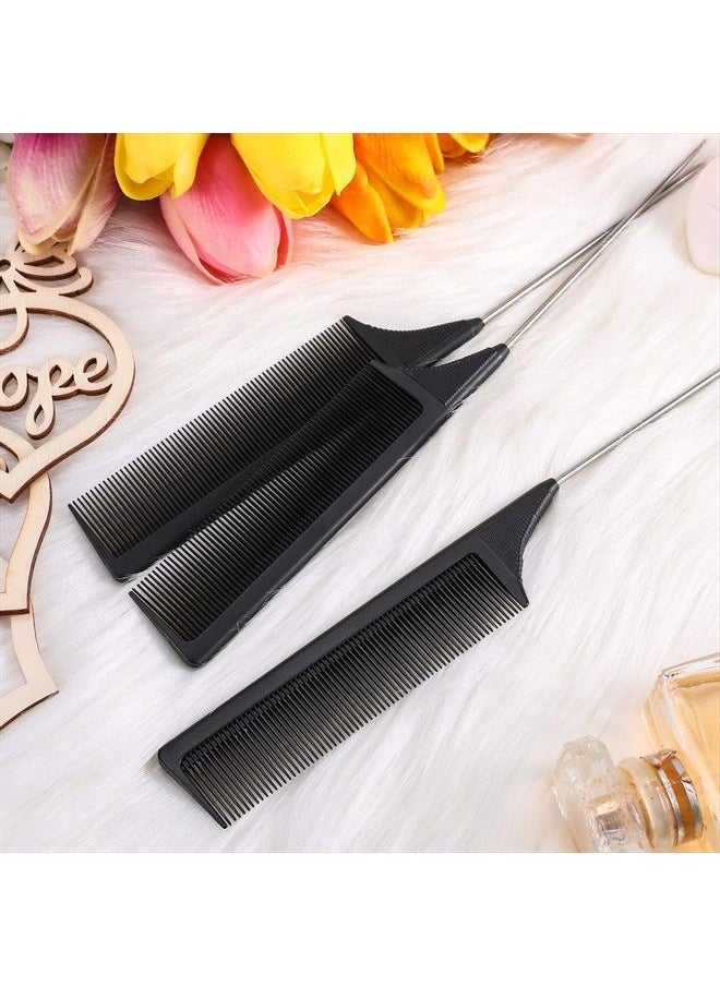 Leinuosen - 3 Pack Black Carbon Lift Teasing Combs with Metal Prong, Salon Teasing Back Combs, Black Carbon Comb with Stainless Steel Lift (Style H) - Image 1