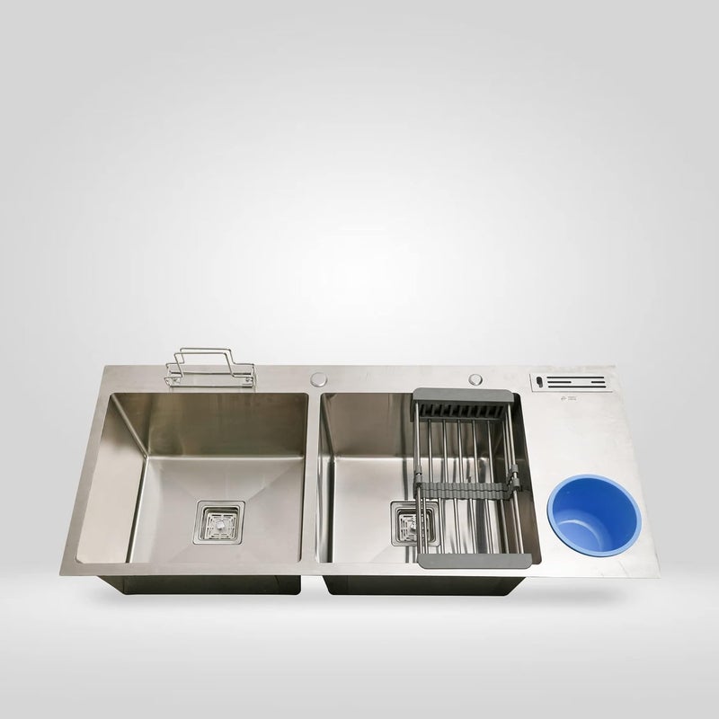 BLACKADO PREMIUM SINKS BLACKADO PREMIUM SINKS 304 GRADE STAINLESS STEEL HANDMADE KITCHEN SINKS 45 20 10 INCH DOUBLE BOWL WITH DUSTBIN - Image 2