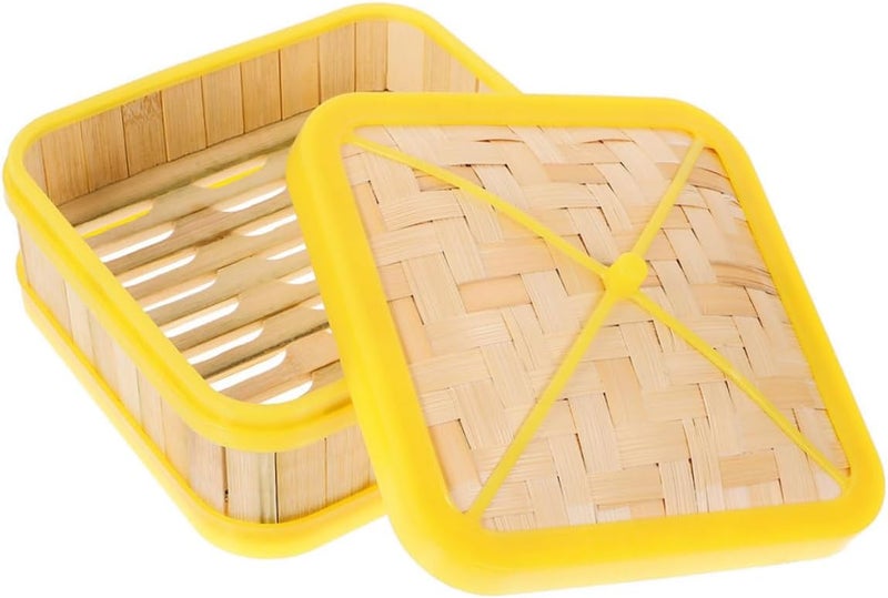 Steamer Basket with Cover 5-inch Square Set, Natural Material, Chinese Dumpling and Vegetable Steamer for Cooking Dim Sum and Buns - Image 1