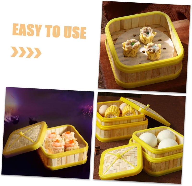 Steamer Basket with Cover 5-inch Square Set, Natural Material, Chinese Dumpling and Vegetable Steamer for Cooking Dim Sum and Buns - Image 3
