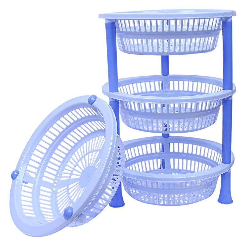 Kuber Industries Plastic 4-Tier Multi-Purpose Round Storage Basket, Organizer, Shelf Rack (Blue)-50KM01711 - Image 3