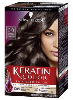 Keratin Color Permanent Hair Color Cream, 3.0 Espresso