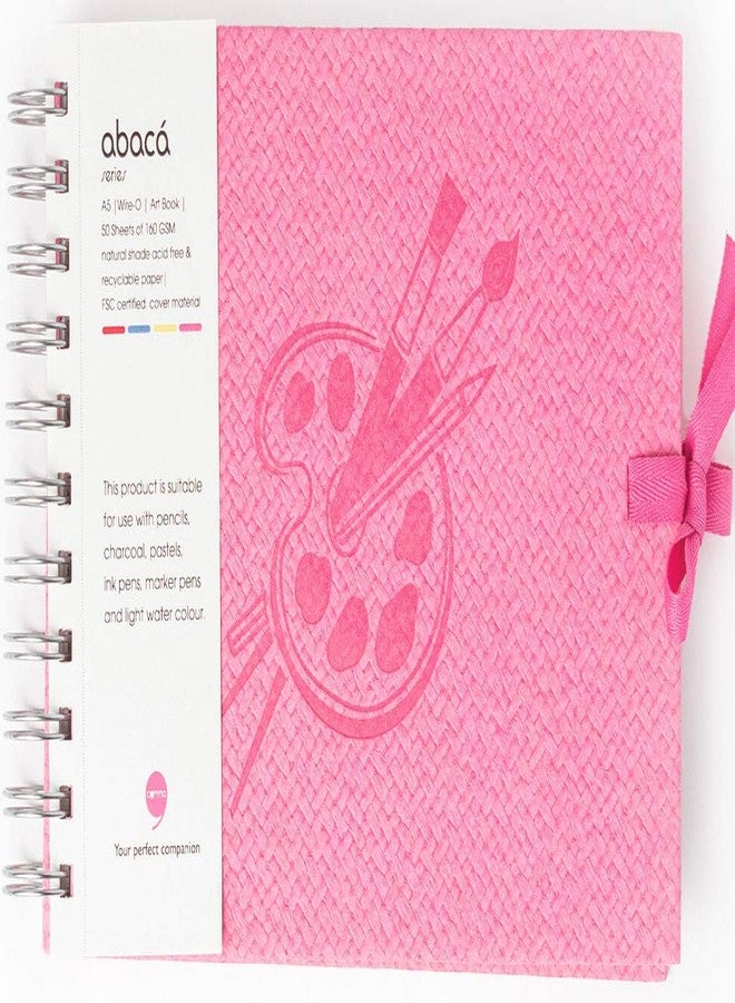 كوما دفتر رسم من ألياف الأباكا، مُجلّد بسلك حلزوني، مزود بشريط إغلاق، ورق ناعم الحبيبات، مثقوب بدقة لسهولة التقطيع، مقاس A5، 50 ورقة، 160 غرام/م²، وردي - Image 1