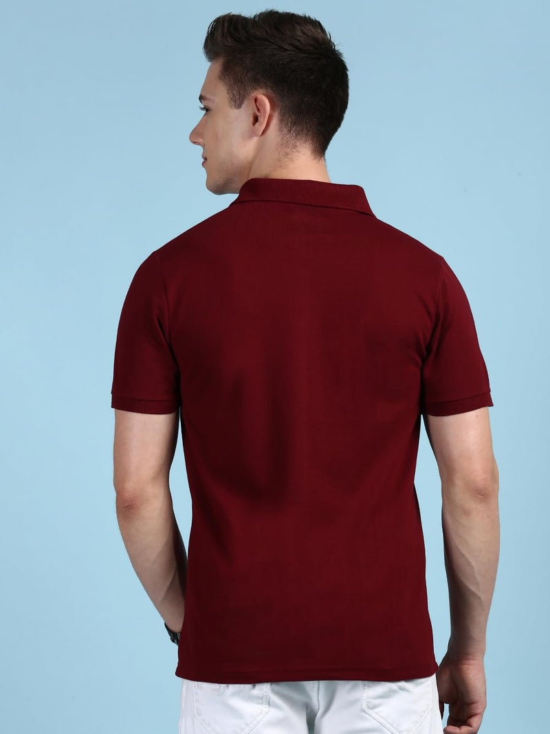 Lux Cozi Men's Pack of 1 Maroon Regular Fit Polo Neck Half Sleeve Solid Casual T-Shirt (Size : Small)_COZI_2121_MRN_S_1PC - Image 3