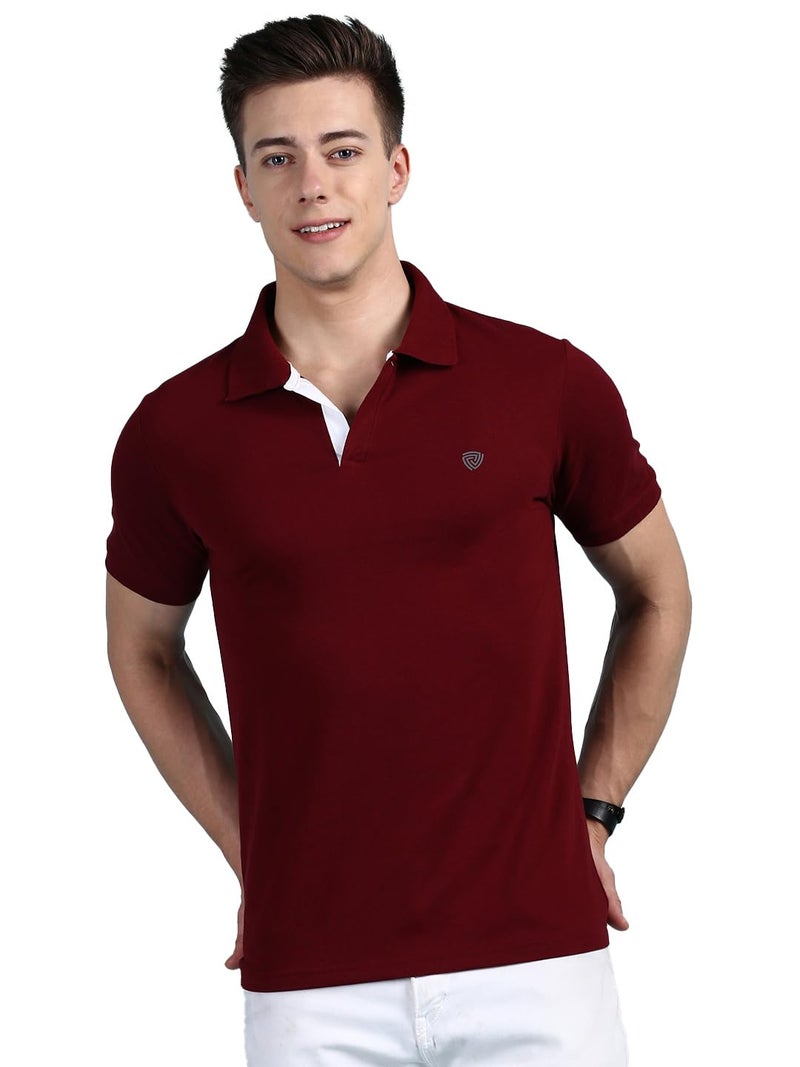 Lux Cozi Men's Pack of 1 Maroon Regular Fit Polo Neck Half Sleeve Solid Casual T-Shirt (Size : Small)_COZI_2121_MRN_S_1PC - Image 1