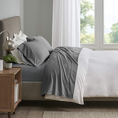 Sleep Philosophy Smart Cool Microfiber Moisture-Wicking Breathable 4 Piece Cooling Sheet Set, Queen Size, Grey (SHET20-962) - Image 1
