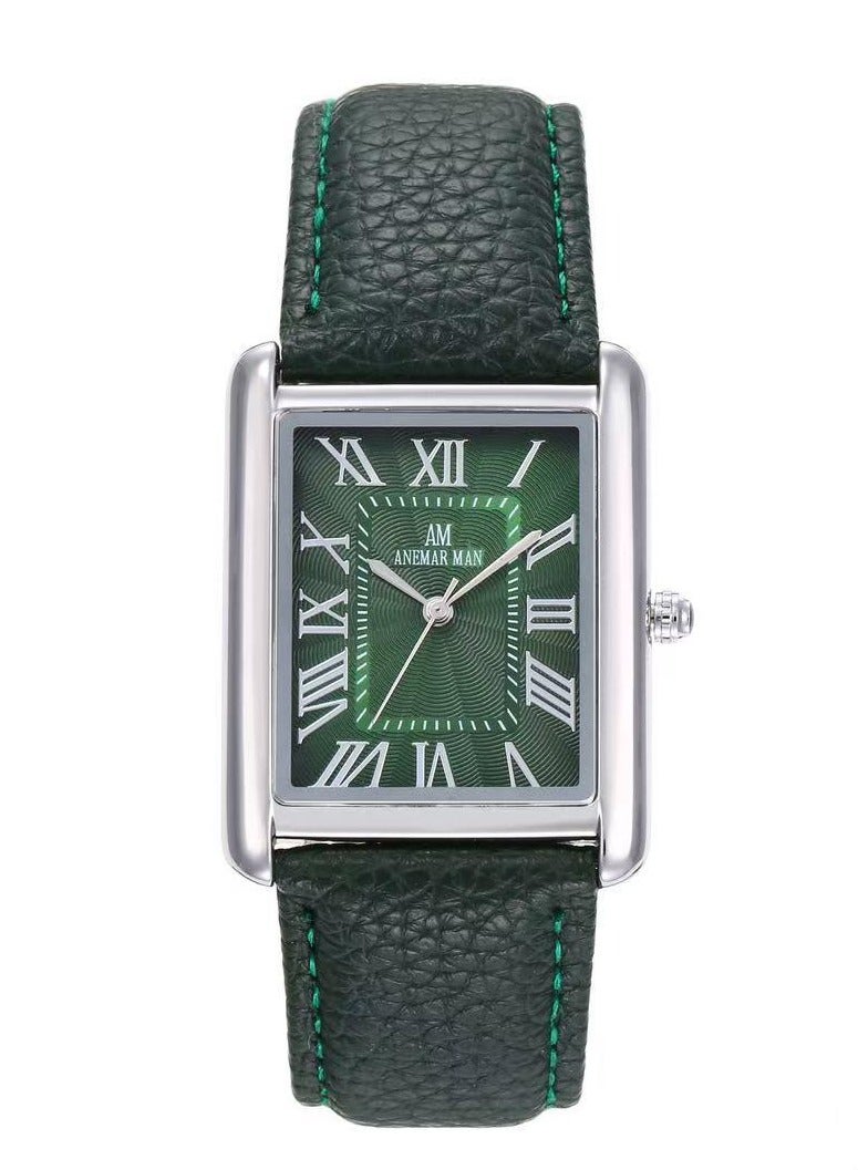 ANEMAR MAN Men's waterproof leather watch with high quality, green strap and green dial
