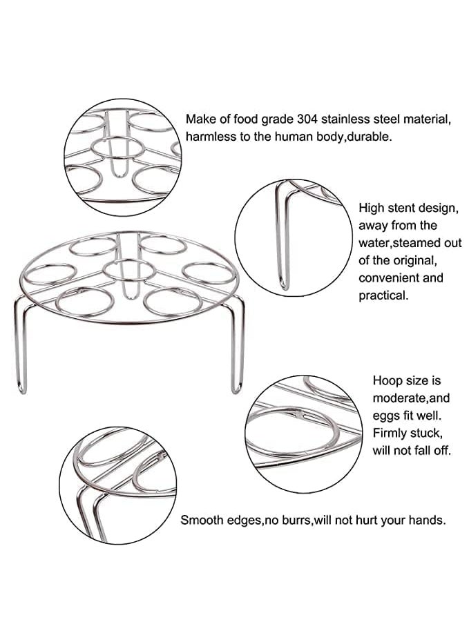 ATOOZED ATOOZED Stainless Steel Egg Steamer Rack Heatproof Stackable 7 Holes Stand Egg Box Kitchen Multipurpose Trivet Insert for Pot Accessories and Pressure Cooker Pans steam boiling Silver  - Image 3
