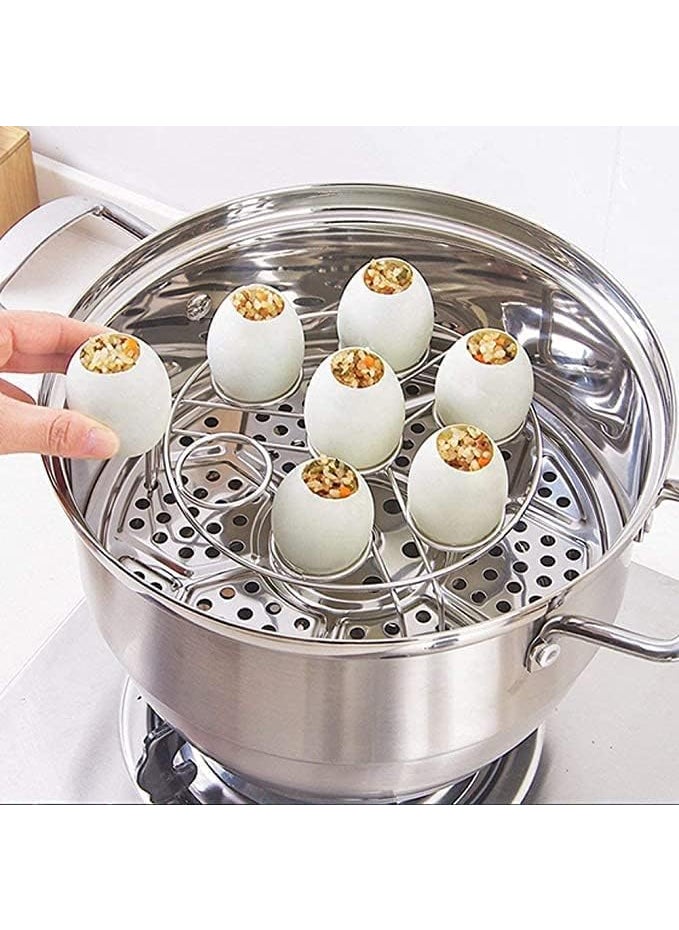ATOOZED ATOOZED Stainless Steel Egg Steamer Rack Heatproof Stackable 7 Holes Stand Egg Box Kitchen Multipurpose Trivet Insert for Pot Accessories and Pressure Cooker Pans steam boiling Silver  - Image 4