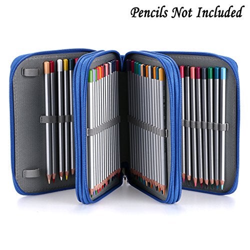 BTSKY Zippered Pencil Case-Canvas 72 Slots Handy Pencil Holders for for Prismacolor Watercolor Pencils, Crayola Colored Pencils, Marco Pencils (Blue) - Image 3