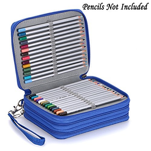 BTSKY Zippered Pencil Case-Canvas 72 Slots Handy Pencil Holders for for Prismacolor Watercolor Pencils, Crayola Colored Pencils, Marco Pencils (Blue) - Image 2