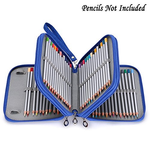 BTSKY Zippered Pencil Case-Canvas 72 Slots Handy Pencil Holders for for Prismacolor Watercolor Pencils, Crayola Colored Pencils, Marco Pencils (Blue) - Image 4