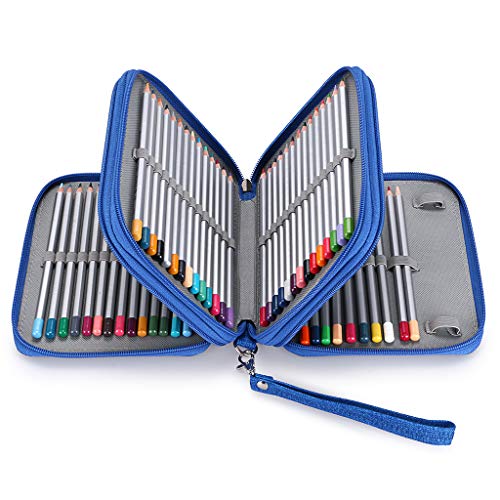 BTSKY Zippered Pencil Case-Canvas 72 Slots Handy Pencil Holders for for Prismacolor Watercolor Pencils, Crayola Colored Pencils, Marco Pencils (Blue) - Image 1