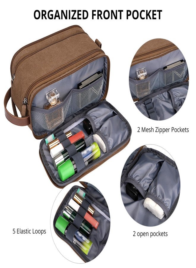 WITZMAN Canvas Toiletry Bag for Men Large Capacity Hanging Dopp kit for Men Leather Toiletries Water-resistant Bathroom Bag(A8002 Brown) - Image 5