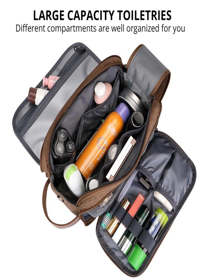 WITZMAN Canvas Toiletry Bag for Men Large Capacity Hanging Dopp kit for Men Leather Toiletries Water-resistant Bathroom Bag(A8002 Brown) - Image 4