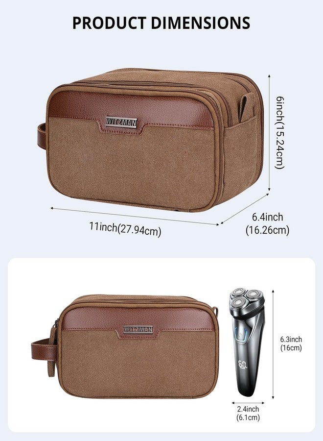 WITZMAN Canvas Toiletry Bag for Men Large Capacity Hanging Dopp kit for Men Leather Toiletries Water-resistant Bathroom Bag(A8002 Brown) - Image 3