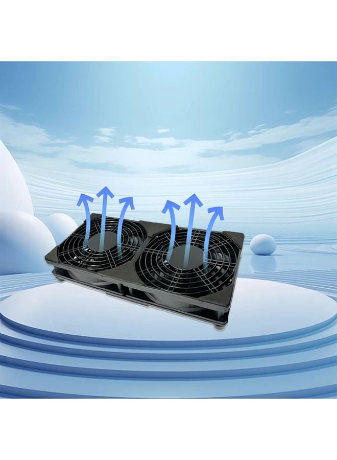 أسود 2 في 1 مروحة راوتر مزدوجة تبريد صامت يعمل بالطاقة عبر USB للراوترات وأجهزة اللابتوب وأجهزة العرض - Image 1