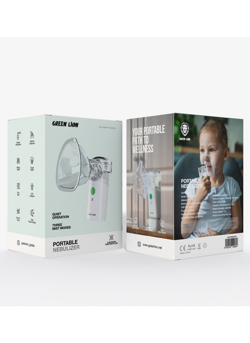GREEN LION - Portable Nebulizer with Three Mist Modes / Asthma Treatment/ Allergy Relief / Cough Relief / Deeper Medication / Easy to Carry / Quiet Operation / Fine Mist - White - Image 1
