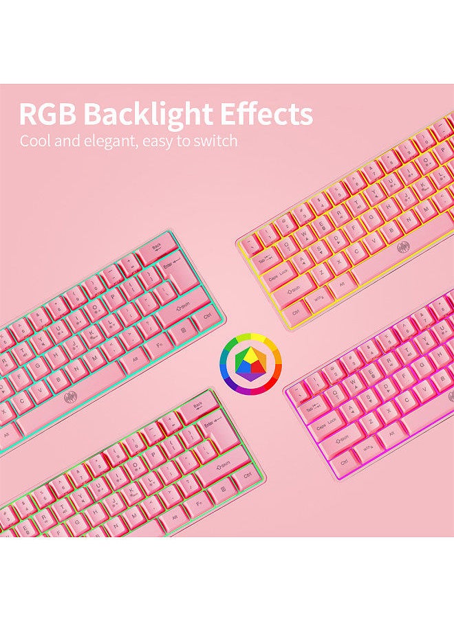 Generic - 61 Keys Wireless Keyboard BT+2.4G Dual-mode Keyboard with RGB Backlight Effect ABS Two-color Injection Molding keycap Pink - Image 1