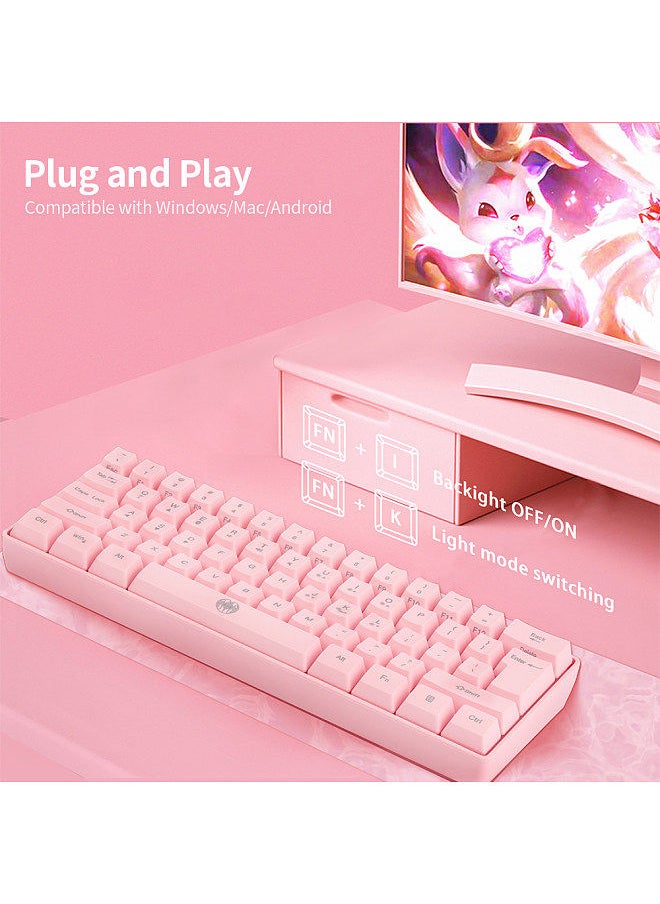 Generic - 61 Keys Wireless Keyboard BT+2.4G Dual-mode Keyboard with RGB Backlight Effect ABS Two-color Injection Molding keycap Pink - Image 1