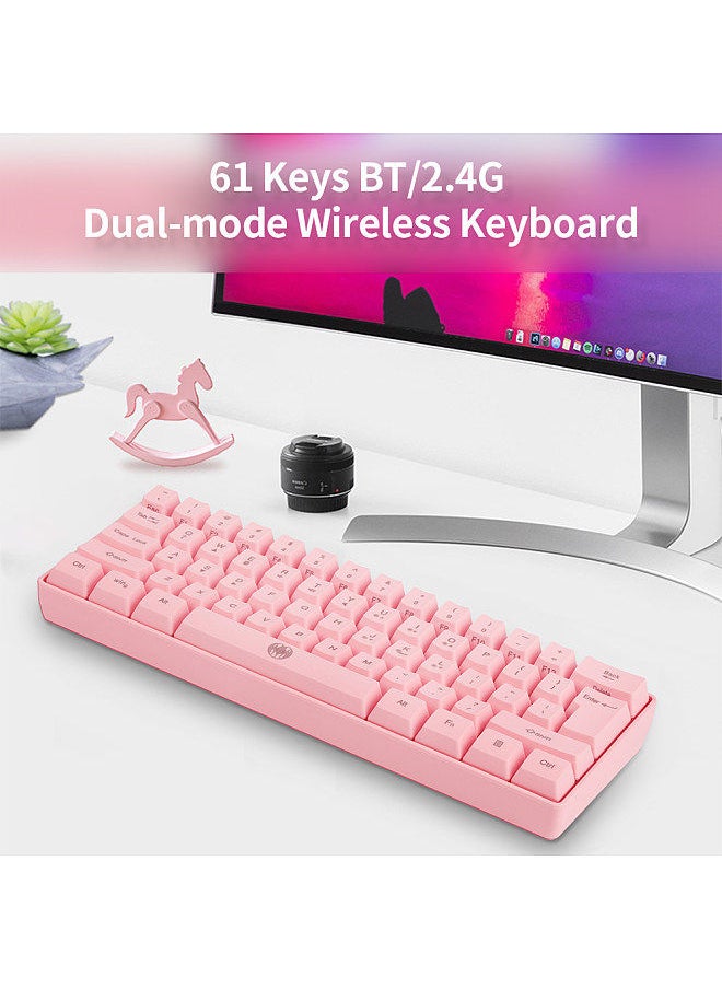 Generic - 61 Keys Wireless Keyboard BT+2.4G Dual-mode Keyboard with RGB Backlight Effect ABS Two-color Injection Molding keycap Pink - Image 1