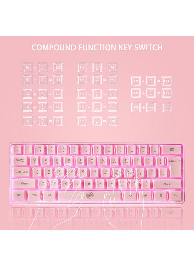 Generic - 61 Keys Wireless Keyboard BT+2.4G Dual-mode Keyboard with RGB Backlight Effect ABS Two-color Injection Molding keycap Pink - Image 1