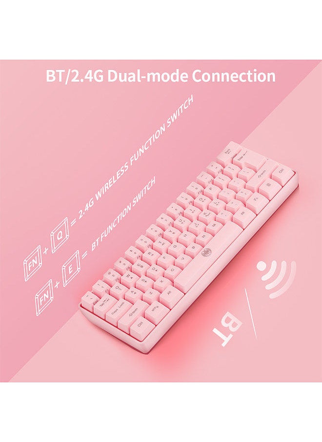 Generic - 61 Keys Wireless Keyboard BT+2.4G Dual-mode Keyboard with RGB Backlight Effect ABS Two-color Injection Molding keycap Pink - Image 1