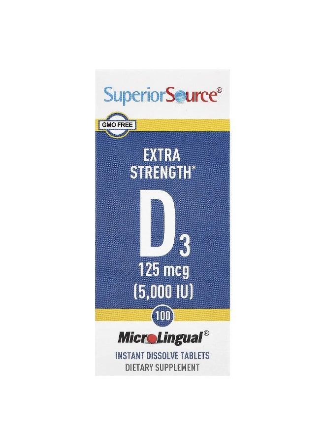 Superior Source, D3, Extra Strength, 125 mcg (5,000 IU), 100 MicroLingual® Instant Dissolve Tablets (Packaging may vary)