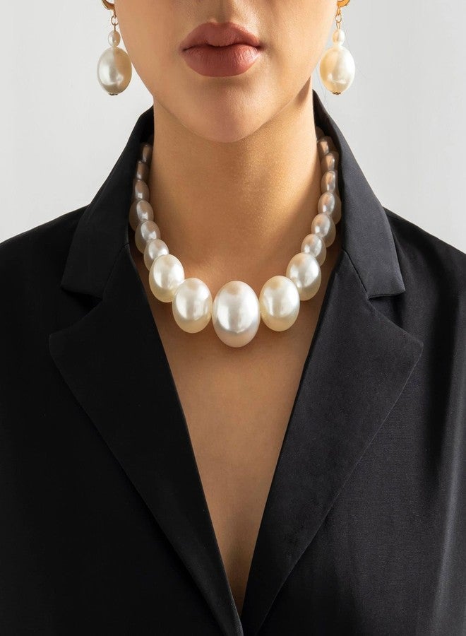 JAVARNV Chunky Pearl Necklaces for Women Pearl Necklace and Earring Set Dainty Gold Jewelry Set Wedding Jewelry Set for Bride Christmas Gifts Stocking Stuffers - Image 2