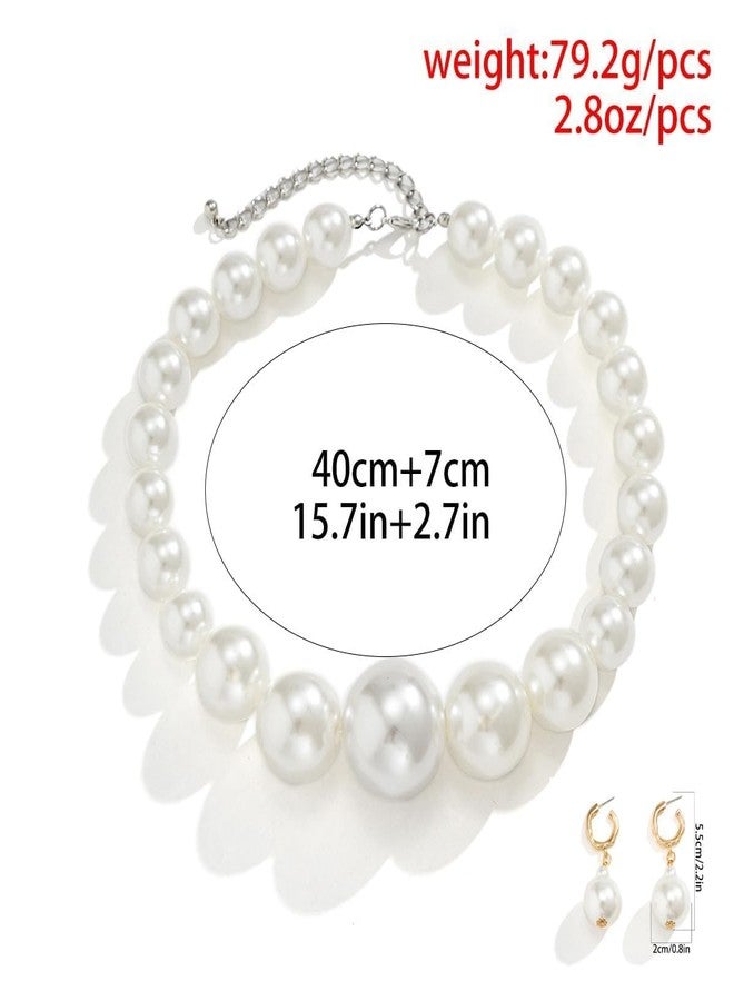 JAVARNV Chunky Pearl Necklaces for Women Pearl Necklace and Earring Set Dainty Gold Jewelry Set Wedding Jewelry Set for Bride Christmas Gifts Stocking Stuffers - Image 3