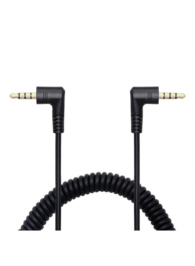 CERRXIAN 90 Degree Right Angle 3.5mm Male to Male Jack 4 Pole Extension Aux Audio Coiled Spiral Cable - Image 1