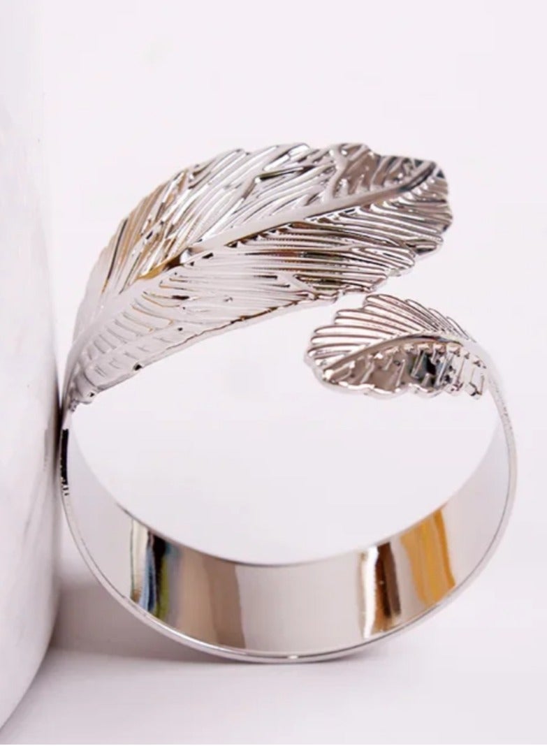 Silver Leaf Napkin Ring Holder – Decorative Elegant Table Napkin Ring for Home & Events - Image 2