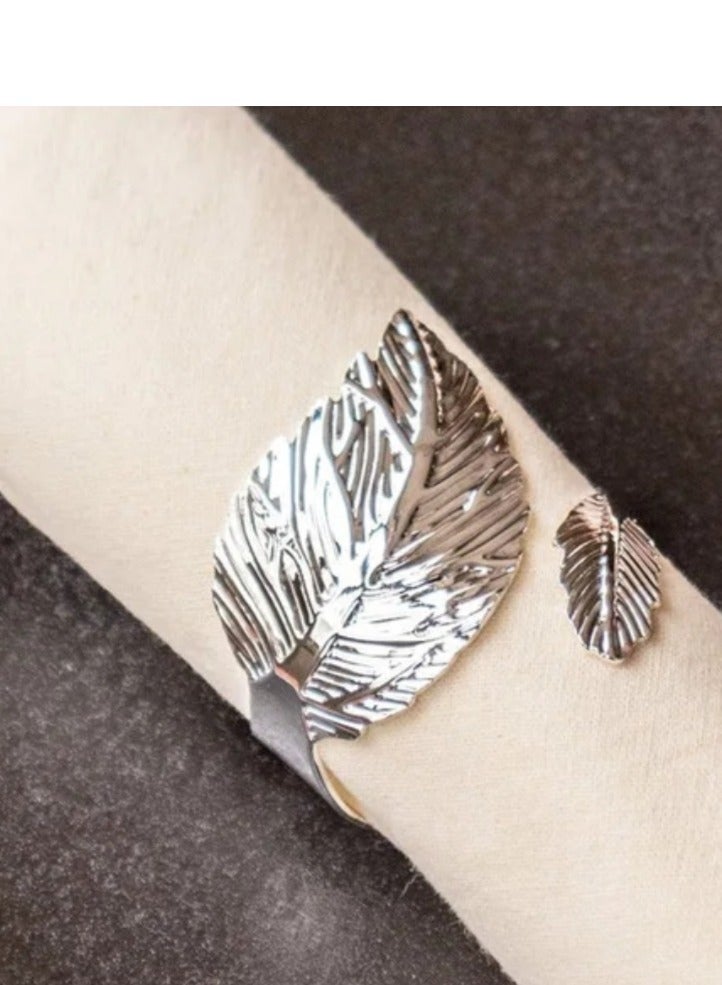 Silver Leaf Napkin Ring Holder – Decorative Elegant Table Napkin Ring for Home & Events - Image 5