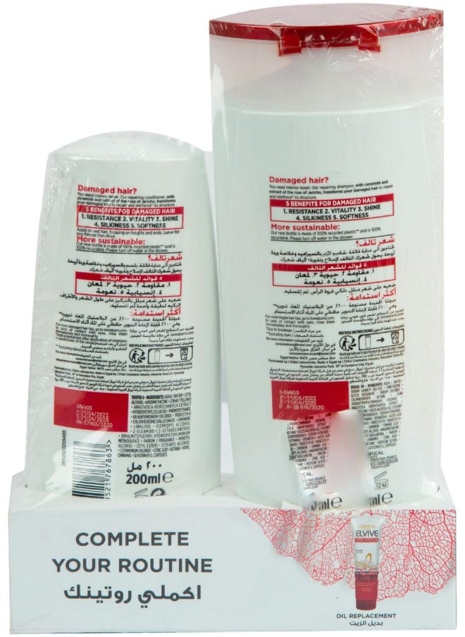 L'OREAL PARIS - Elvive Total Repair 5 Shampoo 400 ml, Conditioner 200 ml For Normal To Dry Hair - Image 1