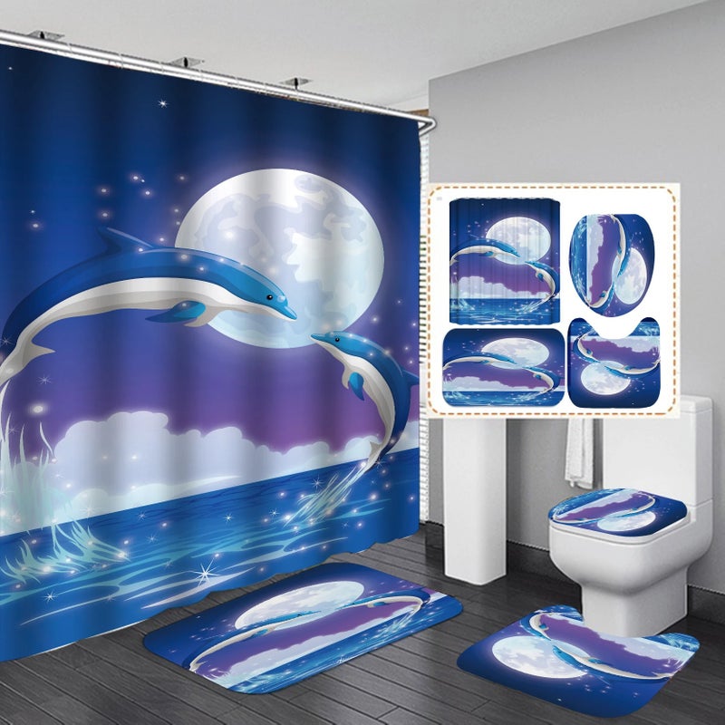 Y&D 3D Bathroom Shower Curtain, Bath Rug Set with Non-Slip Rugs,Toilet Lid Cover and Bath Mat Shower Curtain - Image 1