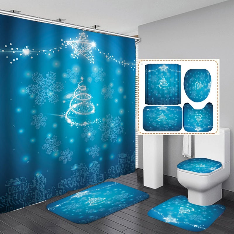 Y&D 3D Bathroom Shower Curtain, Bath Rug Set with Non-Slip Rugs,Toilet Lid Cover and Bath Mat Shower Curtain - Image 4
