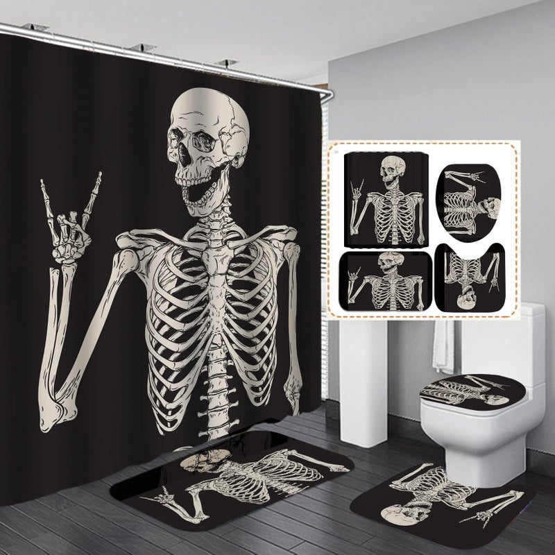 Y&D 3D Bathroom Shower Curtain, Bath Rug Set with Non-Slip Rugs,Toilet Lid Cover and Bath Mat Shower Curtain - Image 3
