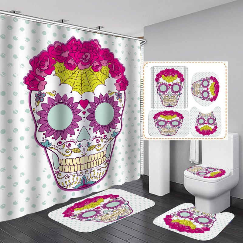 Y&D 3D Bathroom Shower Curtain, Bath Rug Set with Non-Slip Rugs,Toilet Lid Cover and Bath Mat Shower Curtain - Image 2