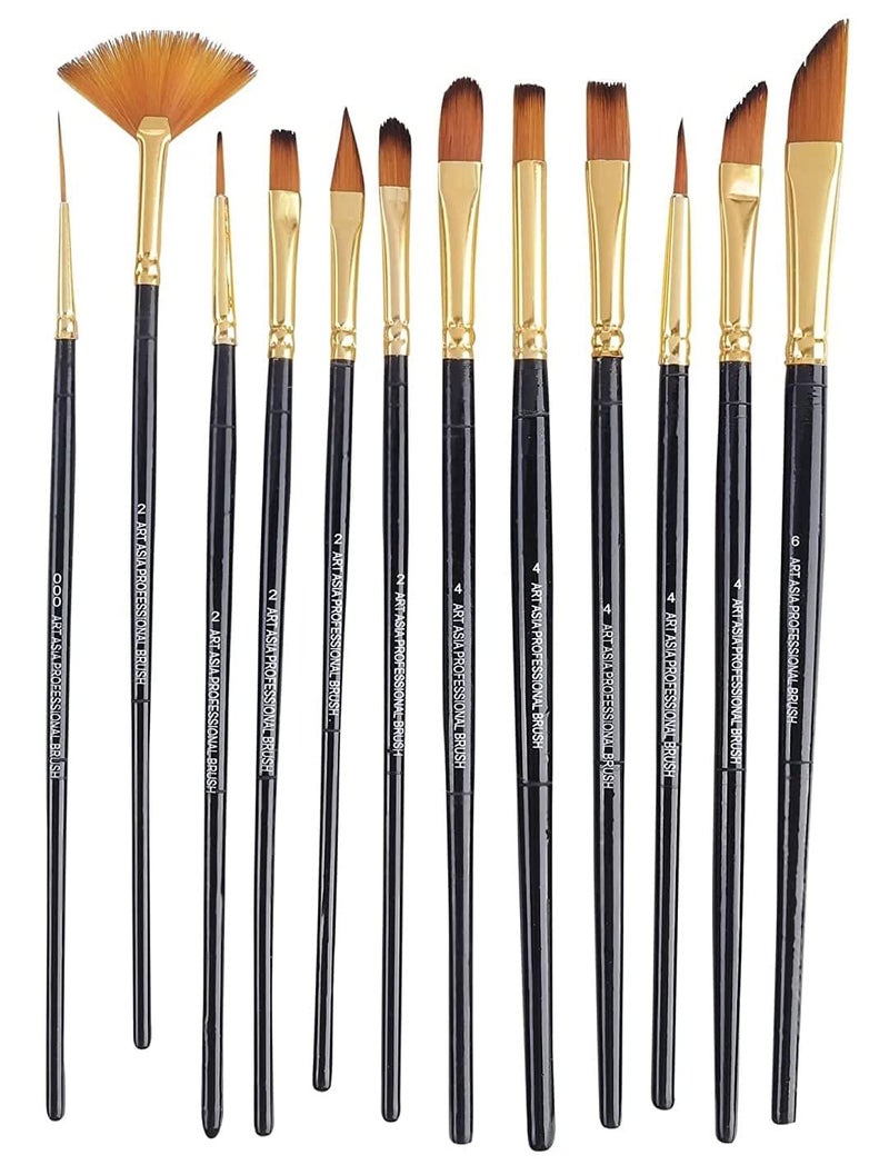 KIRA Synthetic Hair Paintbrush Set of 12 pc for Watercolor and Acrylic Painting - Image 1
