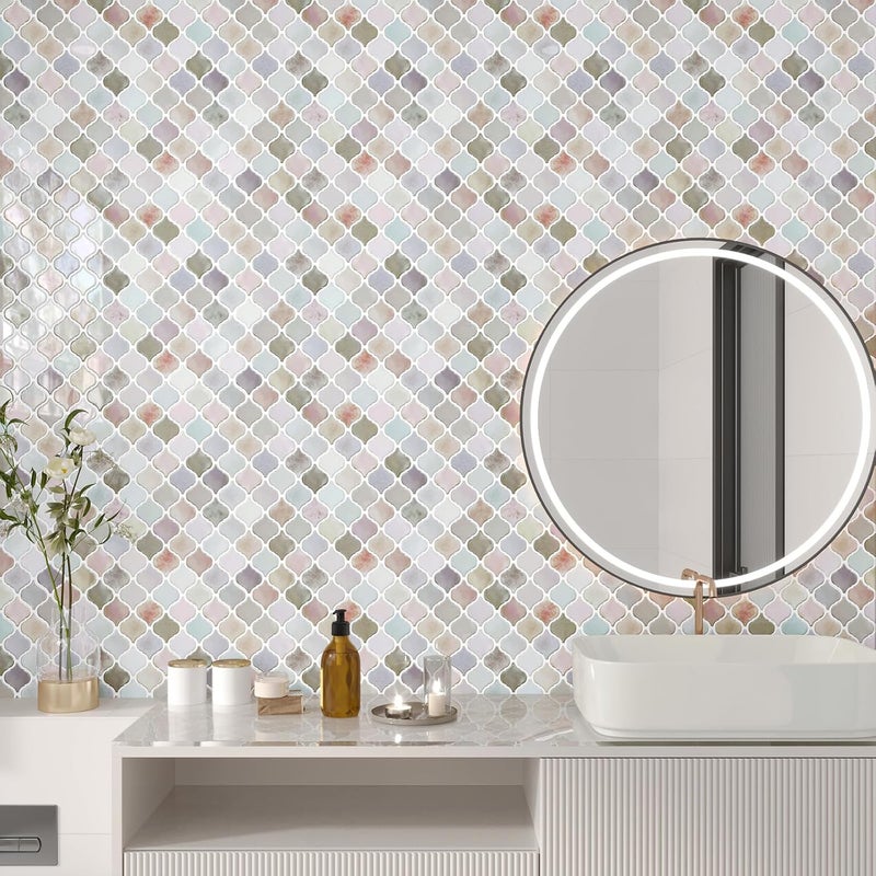 CHIHUT Arabesque Peel and Stick Backsplash 12''x12'' Blush Pink Lavender Mint Green Stick on Backsplash for Kitchen Bathroom Self Adhesive Wall Tiles 16 Sheets Back Splash Marble Tile Stickers - Image 4