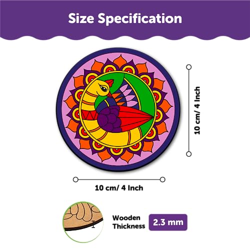 Mini Leaves Mandala Art Kit for Adults, Games for Girls Boys 7-14 Years, Craft Kit for Girls Boys 9-12, Easy to Paint Wooden Tea Coasters, Set of 6, Includes 12 Colors & Brush, Ideal for Gifting - Image 4