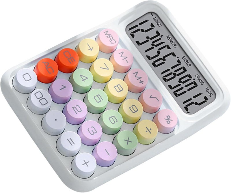 Zerodis Colored Electronic Calculator Basic Big Button Calculator 12 Digit LCD Display for Women Kids Students in School Office Colored Electronic Cute Pink Office School (White) - Image 2