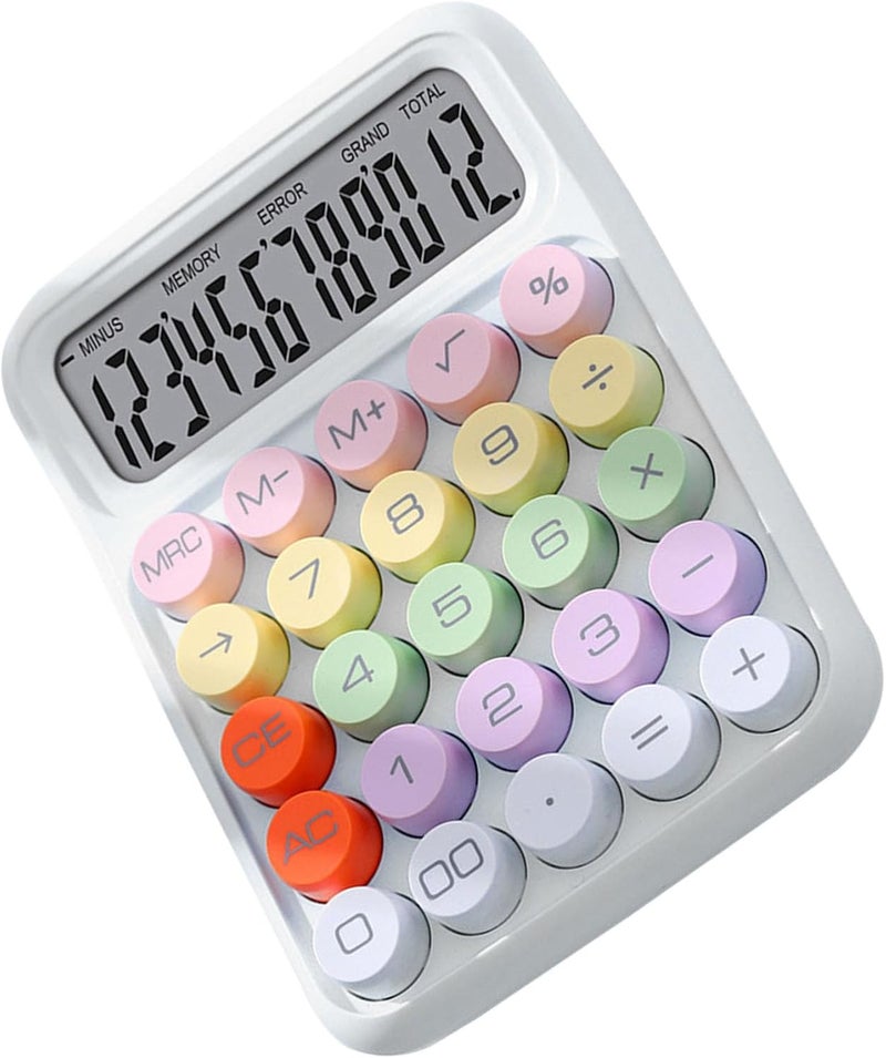 Zerodis Colored Electronic Calculator Basic Big Button Calculator 12 Digit LCD Display for Women Kids Students in School Office Colored Electronic Cute Pink Office School (White) - Image 5