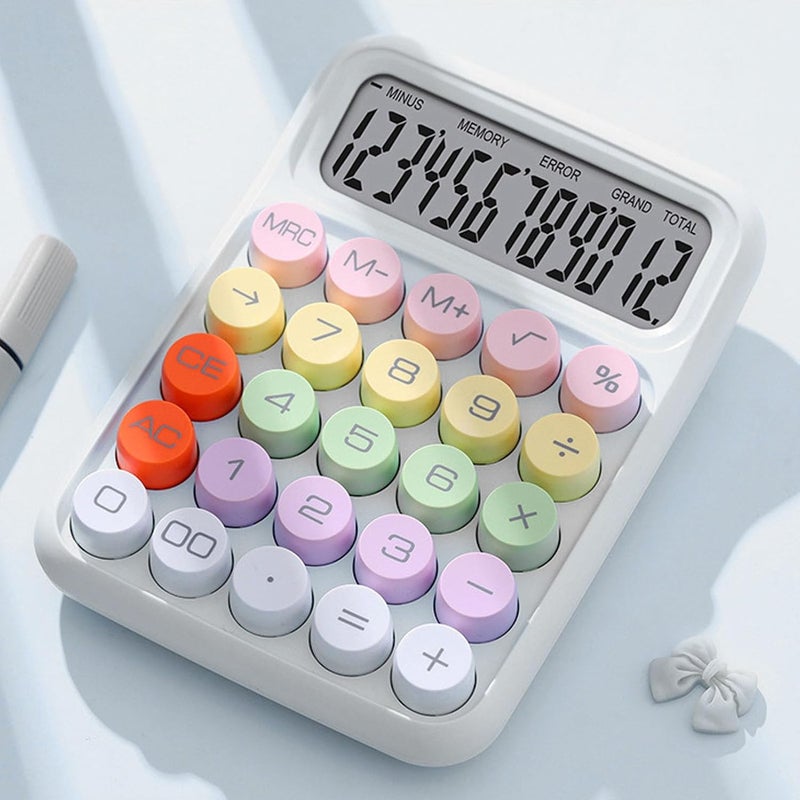 Zerodis Colored Electronic Calculator Basic Big Button Calculator 12 Digit LCD Display for Women Kids Students in School Office Colored Electronic Cute Pink Office School (White) - Image 3
