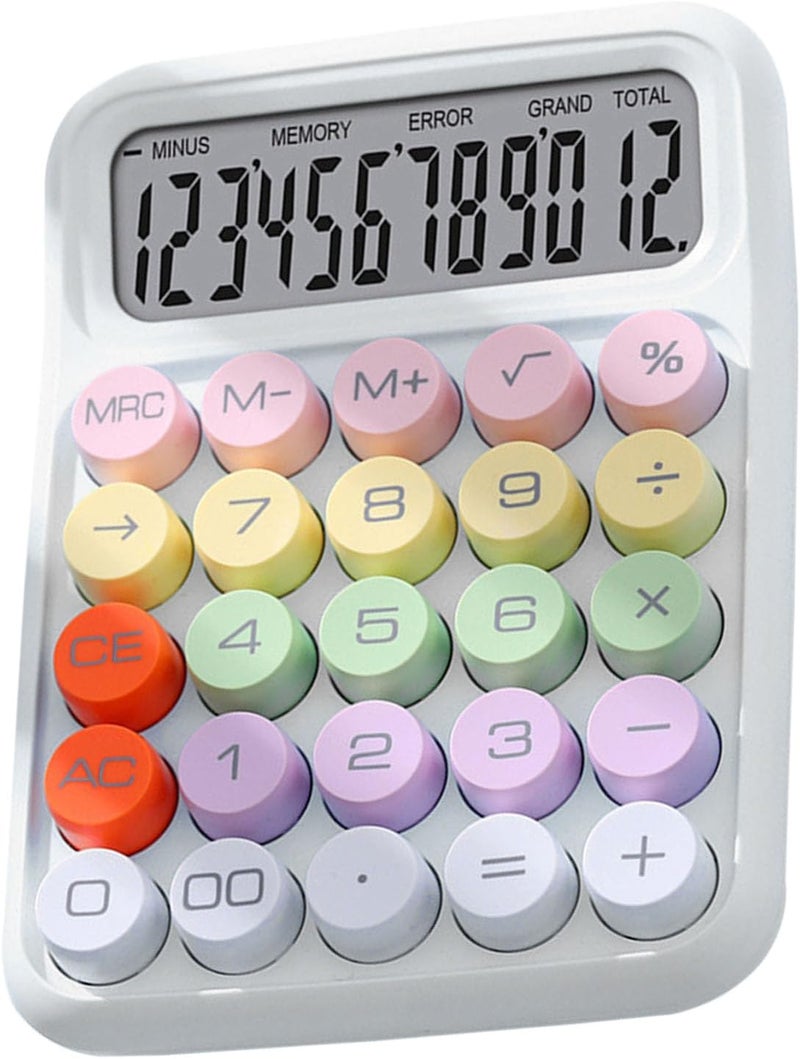 Zerodis Colored Electronic Calculator Basic Big Button Calculator 12 Digit LCD Display for Women Kids Students in School Office Colored Electronic Cute Pink Office School (White) - Image 1