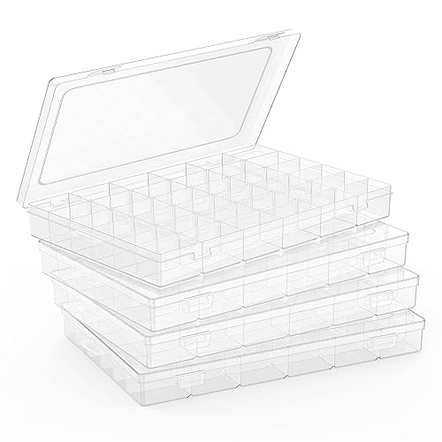 Goiio 4 Pack Plastic Organizer Container Box, 36 Grids Clear Plastic Parts Organizer Box, for Beads, Art DIY, Crafts, Jewelry, Fishing Tackle with Label Stickers - Image 1