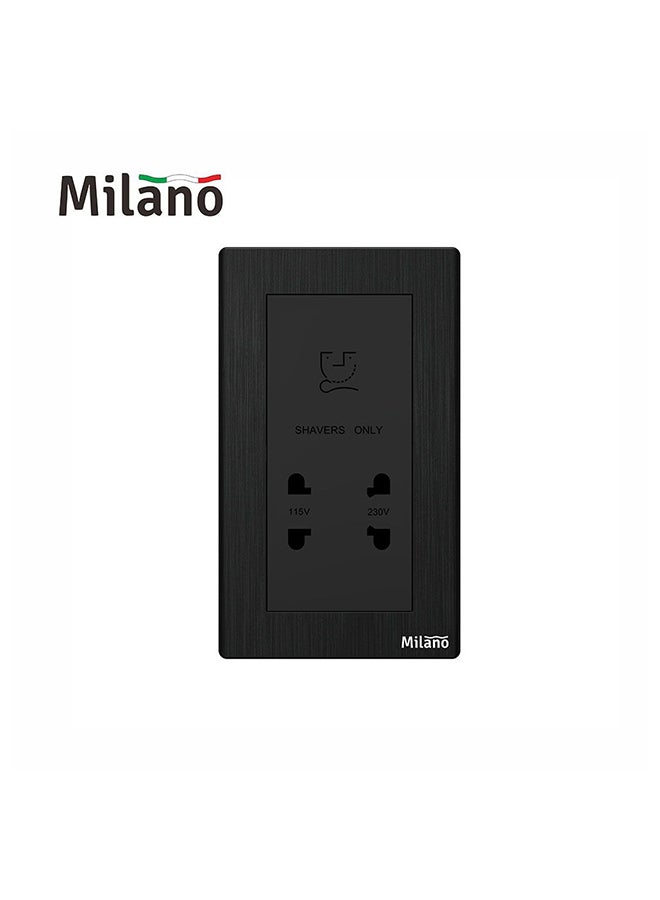DANUBE HOME Milano Aura Brushed Black Shaver Socket 3X6 - Durable Polycarbonate Electrical Switch for Bathroom & Kitchen - 25 Years Warranty - Stylish Black Design - Perfect for Electrical Tools & Accessories
