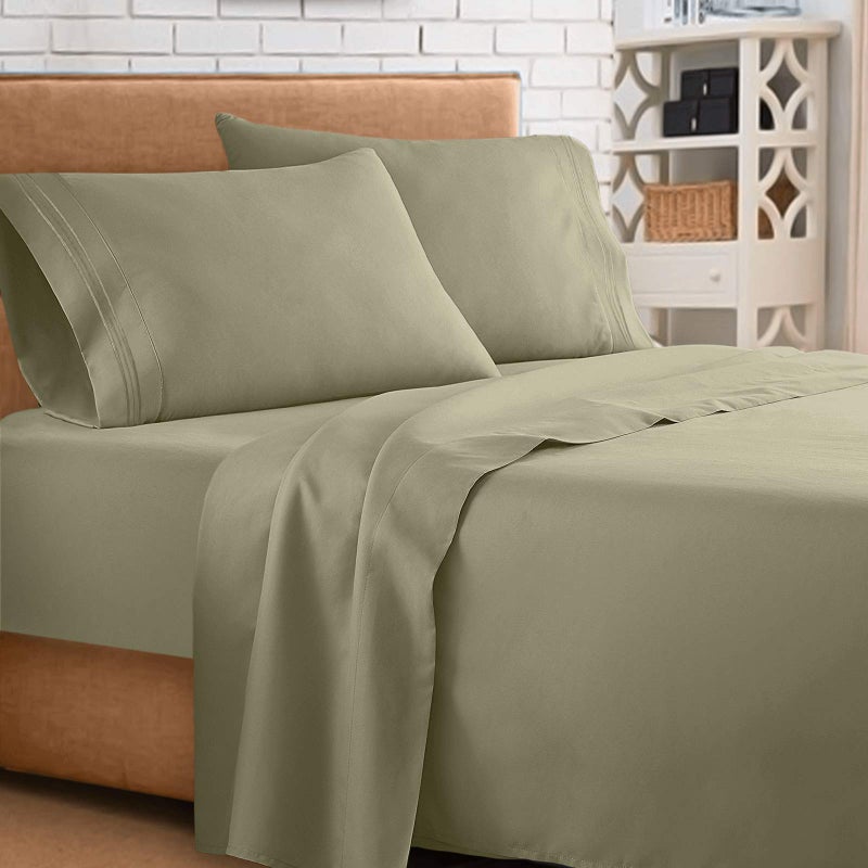 Clara Clark Â® Supreme 1500 Collection 4pc Bed Sheet Set - Queen Size, Sage Olive Green - Image 2